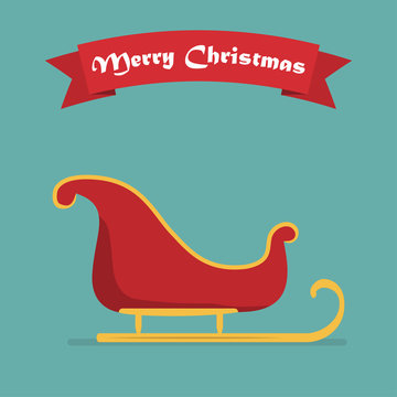 Santa sleigh with shadow and ribbon. Vector illustration