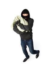 Robber hugging sack of money