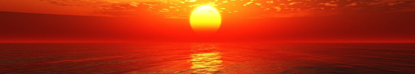 Panorama sunset at sea. Sunrise in the ocean.
 - obrazy, fototapety, plakaty
