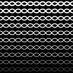 Vector seamless pattern, horizontal wavy lines. Simple illustration of DNA. Monochrome background with halftone transition effect. Black & white repeat texture. Design for prints, digital, decoration
