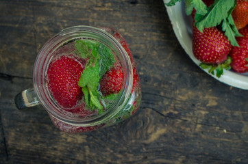 Refreshing summer drink with strawberry