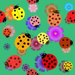Fototapeta premium Seamless ladybugs and flowers.