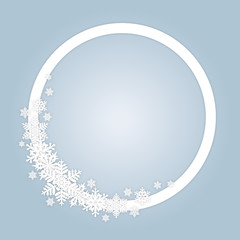 Snowflakes winter round frame with place for greetings and wishes - 127930359