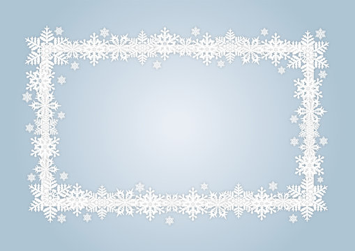 Snowflakes winter rectangle frame with place for greetings and wishes