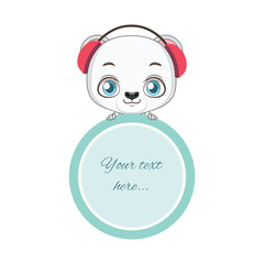 Cute polar bear holding a circular frame