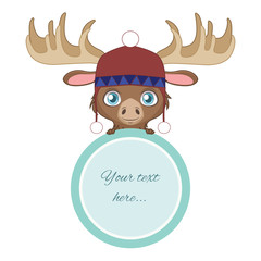Cute moose holding a circular frame