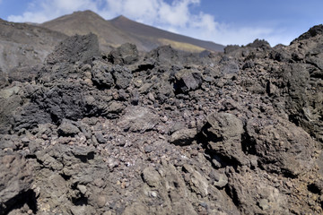 Etna crater and volcanic landscape around mount Etna, Sicily, It