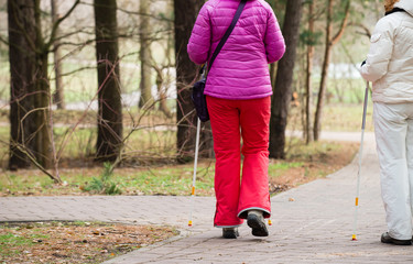 Nordic walking in autumn park