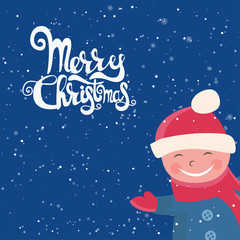 Cartoon illustration for holiday theme with child on winter back