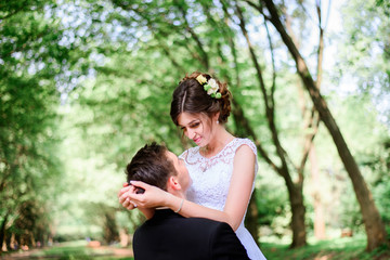 Fototapeta premium nice portrait of young and beautiful bride and groom