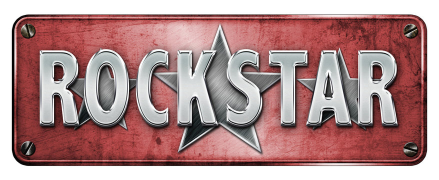 Realistic Chrome/metallic 'ROCKSTAR' text on a banner or metal p
