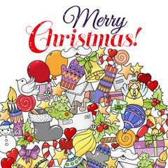 Fototapeta premium Merry christmas set of xmas colorful pattern and text templates. Ideal for holiday greeting cards, print, coloring book page or wrapping paper.