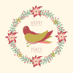 Obraz premium cute and romantic design concept. bird in floral wreath. vector illustration.