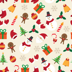 santa claus and christmas object. snowman , gingerbread and stuff. christmas design concept. seamless pattern. vector illustration.