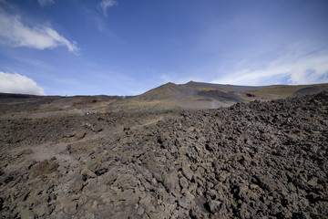 Etna crater and volcanic landscape around mount Etna, Sicily, It