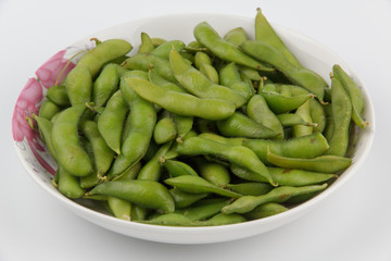 Soybeans(edamame) on white background