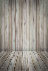 Teak wood plank texture background perspective.