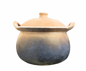 Old clay pot on a white background.