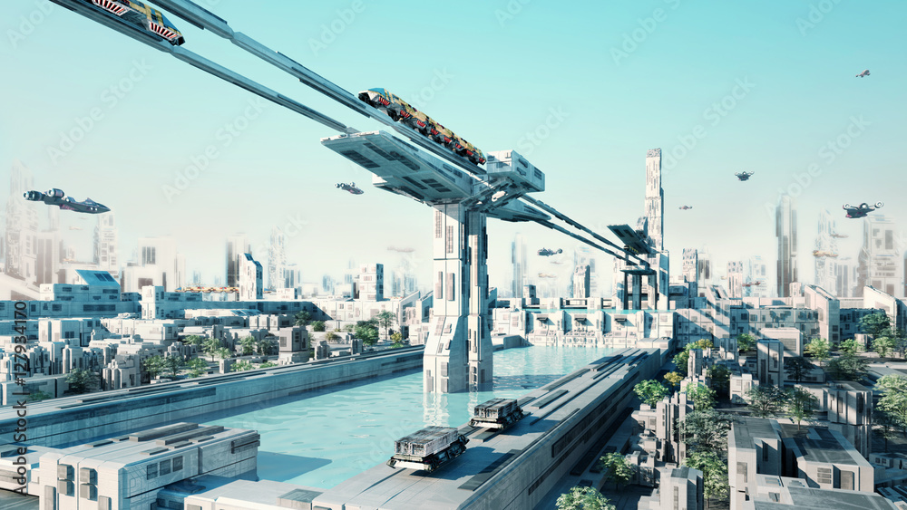 Wall mural scifi fantasy concept cityscape the dam city