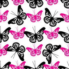 Fototapeta na wymiar Beautiful seamless background of butterflies black and white colors.