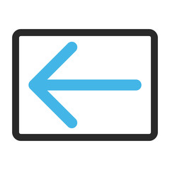 Arrow Left vector icon. Image style is a flat bicolor icon symbol inside a rounded rectangular frame, blue and gray colors, white background.