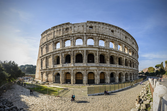 Wide angle view of Colosseum in Rome, Italy, Europe