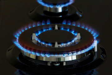 gas burners lit