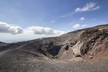 Etna crater and volcanic landscape around mount Etna, Sicily, It