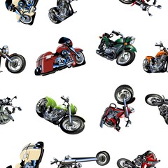 Naklejka premium Cartoon Motorcycle seamless pattern isolated on white background