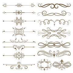 Antique decorative elements, and scroll elements, set page dividers. Vector illustration