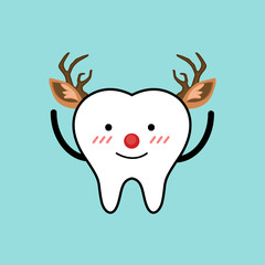 Vector of Cute Toothdress as reindeer for christmas