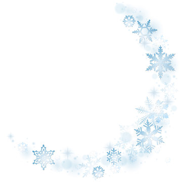 Blue winter snowflakes on white