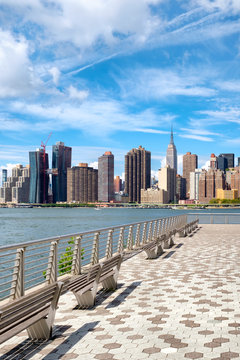 The midtown Manhattan skyline on a beautiful summer day in New York City