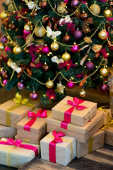 Christmas interior in purple and gold colors