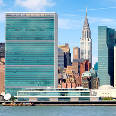 The United Nations Headquarters building in midtown Manhattan, New York City