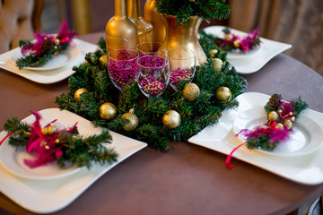 Christmas interior in purple and gold colors