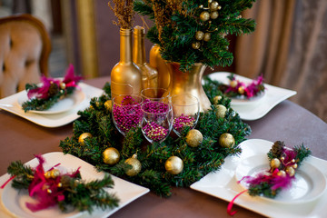 Christmas interior in purple and gold colors