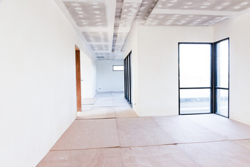 Empty room interior build gypsum board ceiling and Air conditioner in construction site