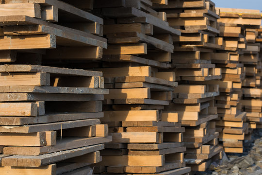 Wooden pallets in warehouse