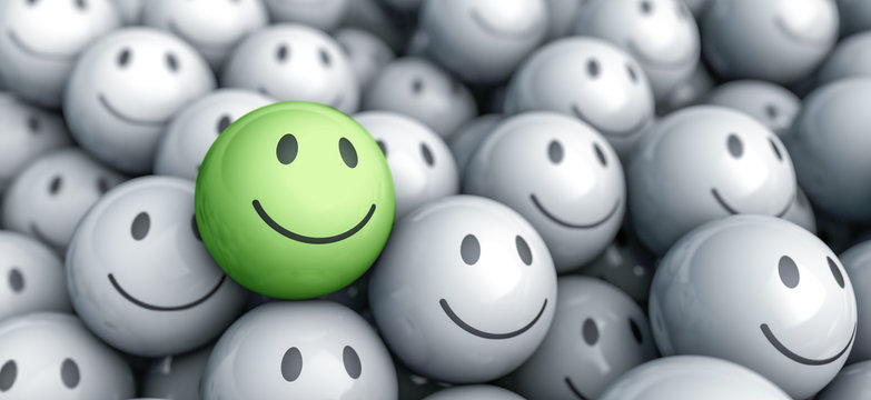 Gr&uuml;ner 3D Smiley sticht aus der Masse heraus