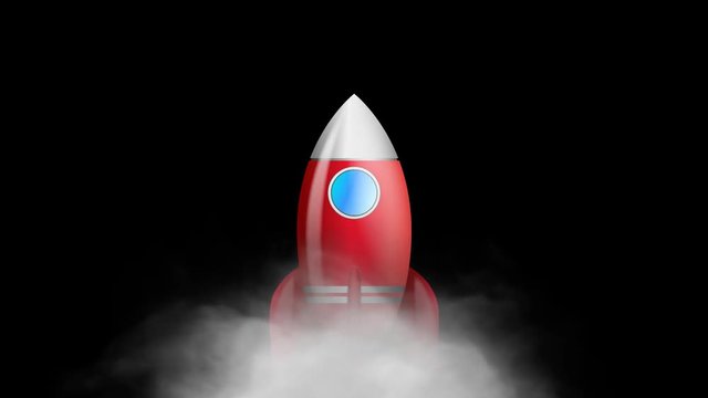 Animation 4K retro cartoon rocket launch into space. Include PNG + Alpha channel.
