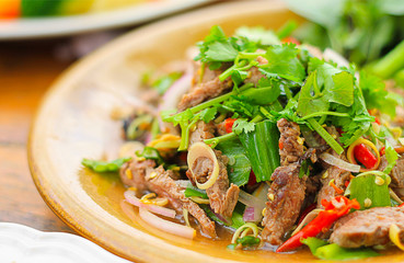 Spicy salad of roasted beef , Thai style food