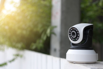 The CCTV security camera operating in home.