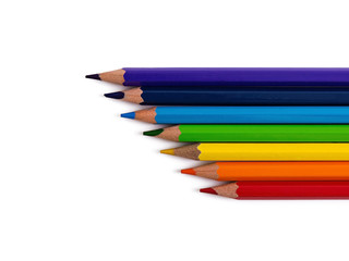 Colored pencils. Colors of rainbow. Top view