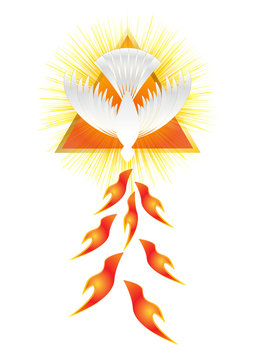 white dove, flames, triangle, radiant light clip art preview