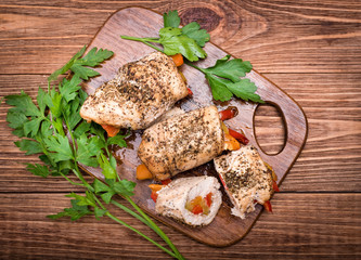 Baked chicken rolls with  paprika .