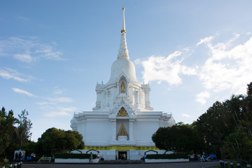 White pagoda which contain Buddha's relics with beautiful blue s