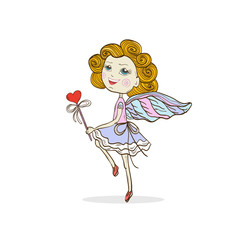 Fairy illustration.Cute vector little girl with wings isolated on a white background.