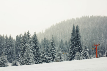 Ski lift in the forest