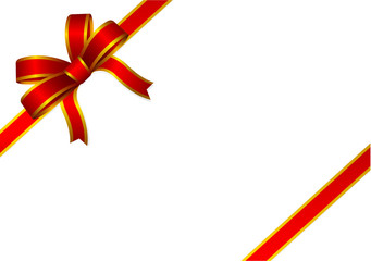 Red and gold gift ribbon and bow for greeting card or gift box of Christmas, New year and Valentine